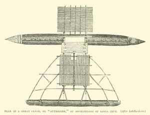 Plano de una gran canoa, o balancín, del Archipiélago de Santa Cruz, después de Labillardiere