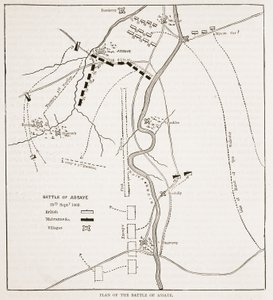 Plano de la Batalla de Assaye, ilustración de Cassells Illustrated History of India de James Grant, pub. 1879 de English School
