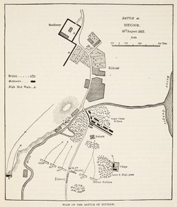 Plano de la Batalla de Bithoor, 16 de agosto de 1857, de Cassells Illustrated History of England