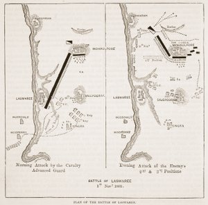 Plano de la Batalla de Laswaree, ilustración de Cassells Illustrated History of India de James Grant, pub. 1879 de English School