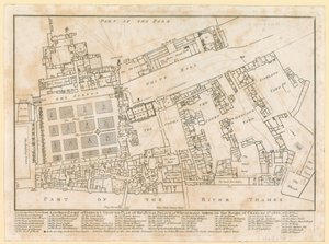 Plano del Palacio de Whitehall, tomado en el reinado de Carlos II, 1680 de English School
