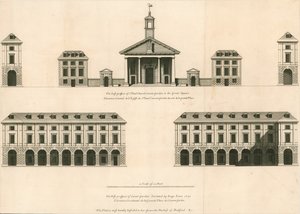 Plano de la perspectiva este de la iglesia de San Pablo, Covent Garden y la perspectiva oeste de Covent Garden de English School