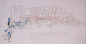Plan presentado a la Cámara de los Comunes de una calle propuesta desde Charing Cross hasta Portland Place, conduciendo a la Corona en Marylebone Park de English School