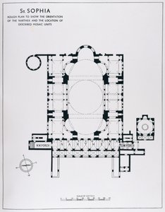 Plano para mostrar la orientación del nártex y las unidades de mosaico descritas, de The Mosaics of Haghia Sophia at Istambul por Thomas Whittemore de English School