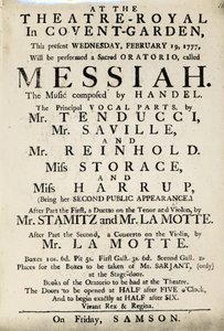 Cartel anunciando una representación del Oratorio de Handel, 
