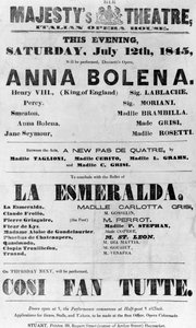 Cartel del Teatro de Su Majestad, Casa de la Ópera Italiana, 1845 de English School