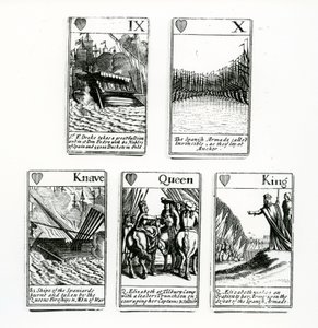 Cartas de juego que representan los eventos de la Armada Española, 1699 de English School