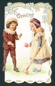 Jugando al croquet, tarjeta de Navidad de English School