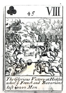 Carta de juego que representa la Gloriosa Victoria en la Batalla de Hochstadt donde los franceses y bávaros perdieron 40,000 hombres