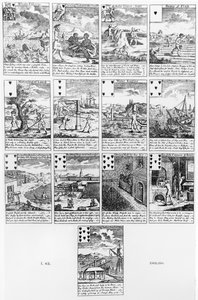 Cartas de juego satirizando las burbujas financieras, c.1720 de English School
