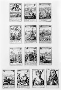 Cartas de juego con personajes y escenas del siglo XVIII temprano de English School