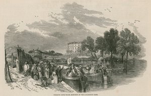 Barcos de placer en el canal, esbozados en la cuenca de Paddington, Canal de Regent, Londres