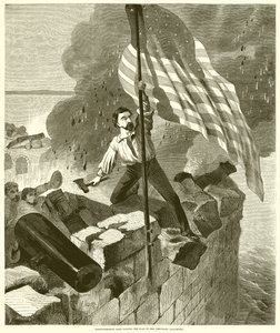 El Sargento de Policía Hart Clavando la Bandera en el Mástil Temporal de English School