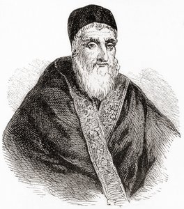 Papa Sixto V o Xisto V, nacido Felice Peretti di Montalto, de la Historia Ilustrada del Mundo de Ward y Lock, pub. c.1882 de English School
