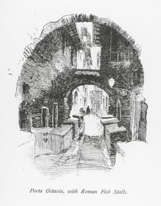 Porta Octavia, con puestos romanos de pescado (litografía) de English School