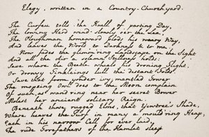Parte de la Elegía de Gray, en la letra del poeta, ilustración de The Church of England: A History for the People por H.D.M. Spence-Jones de English School