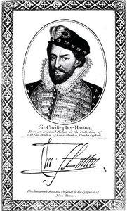 Retrato y firma de Sir Christopher Hatton (1540-91)