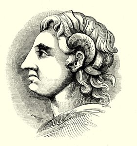 Retrato de Alejandro Magno, tomado de una moneda en la Biblioteca Bodleiana, Oxford de English School