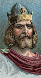 Retrato de Alfredo el Grande (Alfred the Great, 849-899), Rey de Wessex, siglo IX d.C. - De la serie "Leaders of Men" - Cromolitografía - Escuela Inglesa, siglo XX