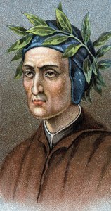 Retrato de DANTE ALIGHIERI (1265-1321) poeta italiano - De la serie “Líderes de Hombres” - Cromolitografía - Escuela Inglesa, siglo XX