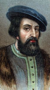 Retrato de HERNANDO (Hernán) CORTÉS (Cortez) (1485-1547) conquistador inglés - De la serie “Líderes de Hombres” - Cromolitografía - Escuela Inglesa, siglo XX de English School
