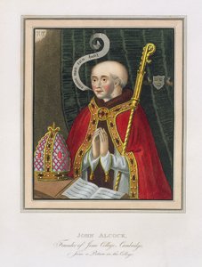 Retrato de John Alcock (c. 1430-1500), fundador del Jesus College, Cambridge, de The History of Cambridge, pub. por R. Ackermann, 1815