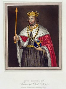 Retrato del Rey Eduardo II (1284-1327) Fundador del Oriel College, después de una pintura en la Biblioteca Bodleiana (grabado en color) de English School