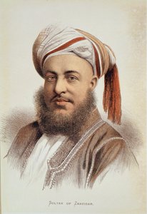 Retrato de Sayyid Barghash (c.1834-88), sultán de Zanzíbar (litografía en color) de English School