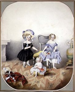 Retrato de Tres Niñas de Ojos Azules en Disfraz, c.1840