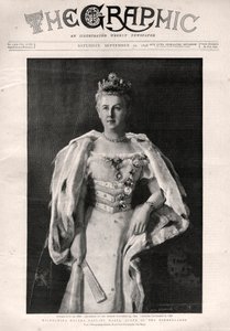 Retrato de Guillermina de los Países Bajos (1880-1962), Reina de los Países Bajos - Portada del periódico "The Graphic" de English School