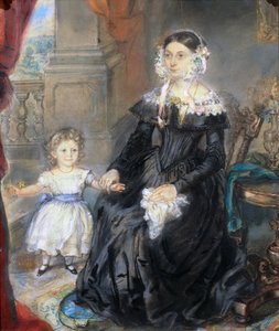 Retrato de una madre y un niño pequeño en un interior, c.1830