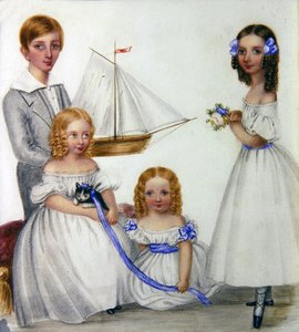 Retrato de cuatro niños sosteniendo un velero y un gatito, c.1830 de English School