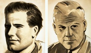 Retratos del Comandante Guy Gibson y el Dr. Barnes Wallis (gouache sobre papel) de English School