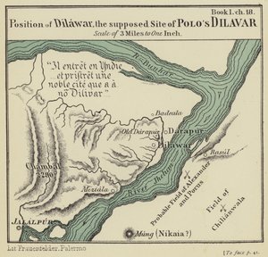 Posición de Dilawar, el supuesto emplazamiento del Dilavar de Polo (litografía en color)