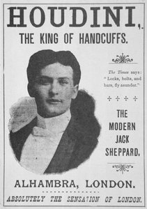 Póster anunciando una actuación de Houdini en el Alhambra, Londres de English School
