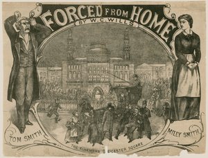 Póster de Forced from Home por W. C. Wills, el Alhambra, Leicester Square, Londres