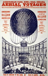 Póster promocionando "Viajes aéreos sobre Londres", pub. 1867 (litografía en color) de English School