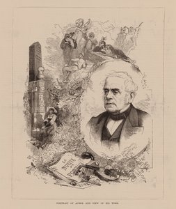 Retrato de Auber y vista de su tumba (grabado) de English School