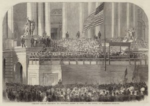 El presidente Lincoln pronunciando su discurso inaugural