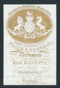 Price and Gosnell, Perfumistas de Su Majestad, tarjeta comercial de English School