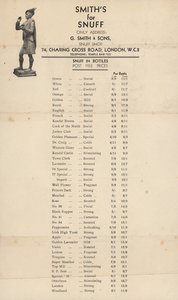 Lista de precios para G Smith & Sons, Tienda de Tabaco de English School