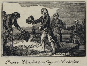 El Príncipe Carlos desembarcando en Lochabar (grabado) de English School