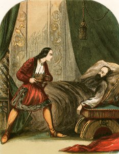 El príncipe Enrique llevándose la corona de su padre