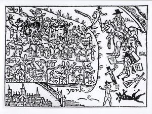 El príncipe Ruperto escondiéndose en un campo de habas en la Batalla de Marston Moor el 2 de julio de 1644 de English School
