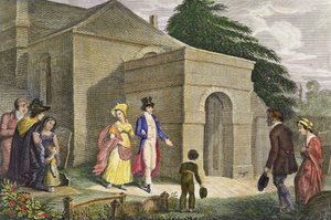 Princesa Carlota Augusta de Gales (1796-1817) y el Príncipe Leopoldo de Sajonia-Coburgo-Gotha (1790-1865) yendo a la Iglesia de Esher de English School