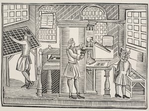 Oficina de impresión, c.1710 de English School
