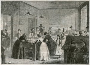 Oficina de impresión (Victoria Press) en Great Coram Street, para el empleo de mujeres como tipógrafas
