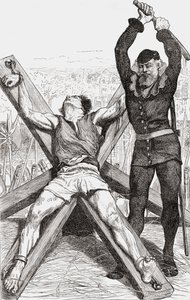 Prisionero siendo torturado en la cruz de San Andrés, c.1865 de English School