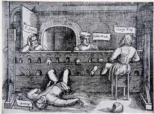 Prisioneros en la Torre de los Lollardos, de Actos y Monumentos por John Foxe (1516-87), 1563, ilustración de La Historia de la Nación de English School