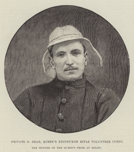 Soldado D Dear, Cuerpo de Voluntarios de Fusileros de la Reina de Edimburgo, ganador del Premio de la Reina en Bisley (grabado)